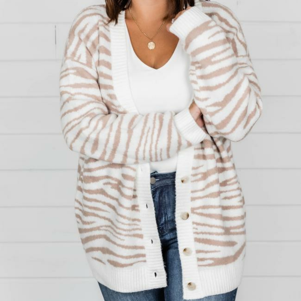 Out In The Wild Animal Print Cardigan Cream/Beige